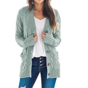 MEROKEETY Women’s 2025 Fall Long Sleeve Cable Knit Sweater Open Front Cardigan Button Loose Outerwear(Sage)