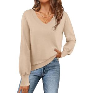 MEROKEETY Women’s 2025 Fall Long Sleeve Sweater V Neck Winter Tops Casual Lightweight Knit Pullover Shirts(Almond)