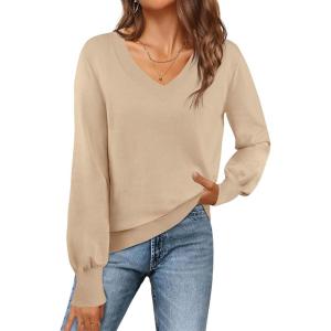MEROKEETY Women’s 2025 Fall Long Sleeve Sweater V Neck Winter Tops Casual Lightweight Knit Pullover Shirts(Apricot)