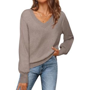 MEROKEETY Women’s 2025 Fall Long Sleeve Sweater V Neck Winter Tops Casual Lightweight Knit Pullover Shirts(Cashmere)