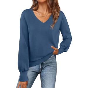 MEROKEETY Women’s 2025 Fall Long Sleeve Sweater V Neck Winter Tops Casual Lightweight Knit Pullover Shirts(Darkblue)