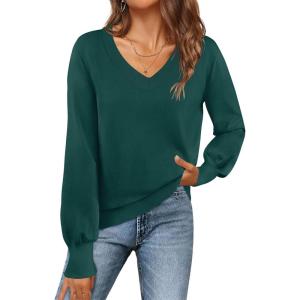 MEROKEETY Women’s 2025 Fall Long Sleeve Sweater V Neck Winter Tops Casual Lightweight Knit Pullover Shirts(Green)