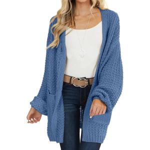 MEROKEETY Women’s 2025 Fall Open Front Chunky Knit Sweater Oversized Lantern Sleeve Cardigan Outwear(Dusty Blue)