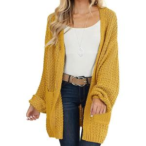 MEROKEETY Women’s 2025 Fall Open Front Chunky Knit Sweater Oversized Lantern Sleeve Cardigan Outwear(Mustard)