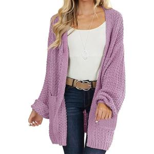 MEROKEETY Women’s 2025 Fall Open Front Chunky Knit Sweater Oversized Lantern Sleeve Cardigan Outwear(Taro)