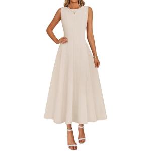 MEROKEETY Women’s 2026 Summer Elegant Classy Midi Dress Sleeveless A Line Flowy Formal Cocktail Dresses(Apricot)