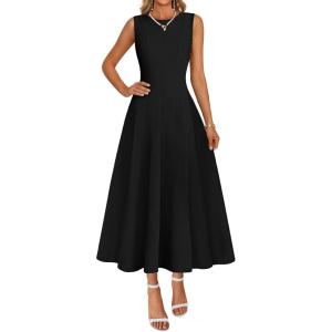 MEROKEETY Women’s 2026 Summer Elegant Classy Midi Dress Sleeveless A Line Flowy Formal Cocktail Dresses(Black)