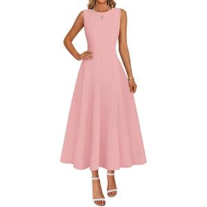 MEROKEETY Women’s 2026 Summer Elegant Classy Midi Dress Sleeveless A Line Flowy Formal Cocktail Dresses(Pink)