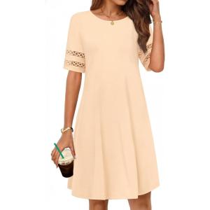 MEROKEETY Women’s 2026 Summer Spring Casual T Shirt Dress Hollow Out Short Sleeve Beach Vacation Shift Swing Sundress(Apricot)