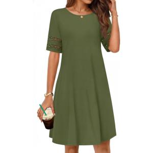 MEROKEETY Women’s 2026 Summer Spring Casual T Shirt Dress Hollow Out Short Sleeve Beach Vacation Shift Swing Sundress(Army)