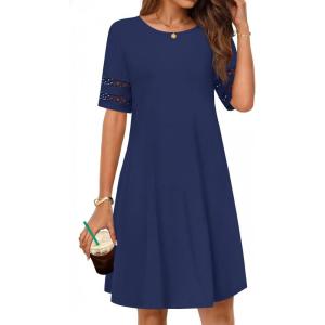 MEROKEETY Women’s 2026 Summer Spring Casual T Shirt Dress Hollow Out Short Sleeve Beach Vacation Shift Swing Sundress(Navy)