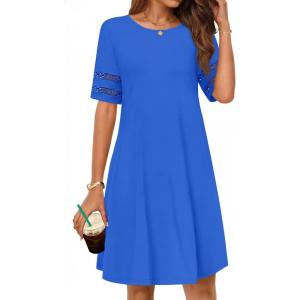 MEROKEETY Women’s 2026 Summer Spring Casual T Shirt Dress Hollow Out Short Sleeve Beach Vacation Shift Swing Sundress(Royal)