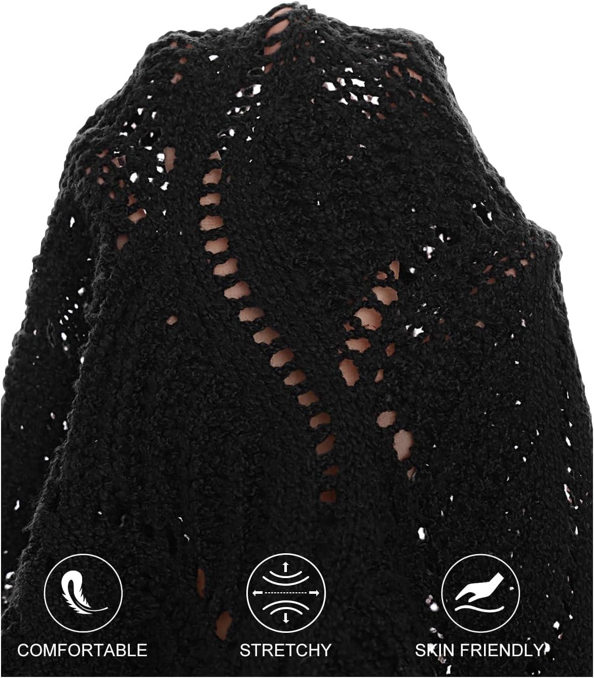 imageMEROKEETY Fall Sweaters for Women 2025 Oversized Pullover Crochet Lantern Long Sleeve Mock Neck Casual Loose TopsBlack