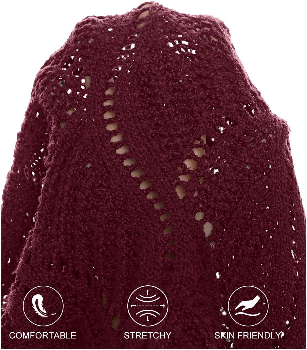 imageMEROKEETY Fall Sweaters for Women 2025 Oversized Pullover Crochet Lantern Long Sleeve Mock Neck Casual Loose TopsWine Red
