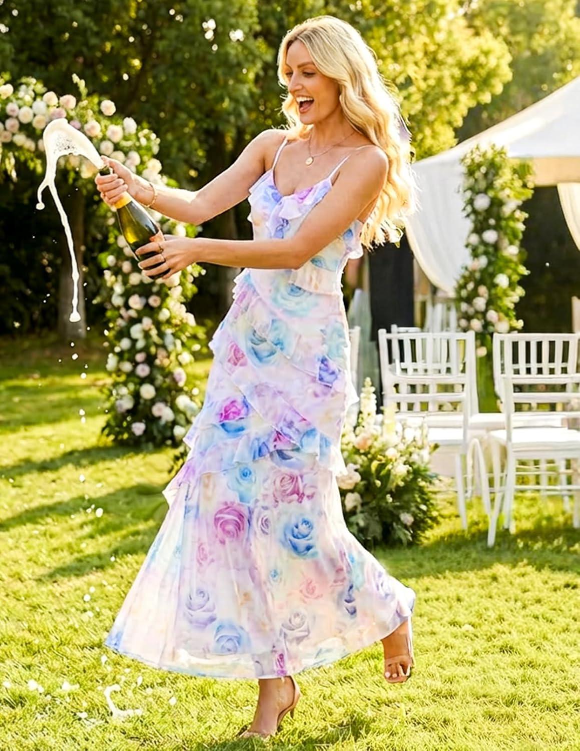 imageMEROKEETY Spring Wedding Guest Dress for Women 2026 Summer Floral Cocktail Party Beach Vacation Ruffle Bodycon Maxi DressesPurple