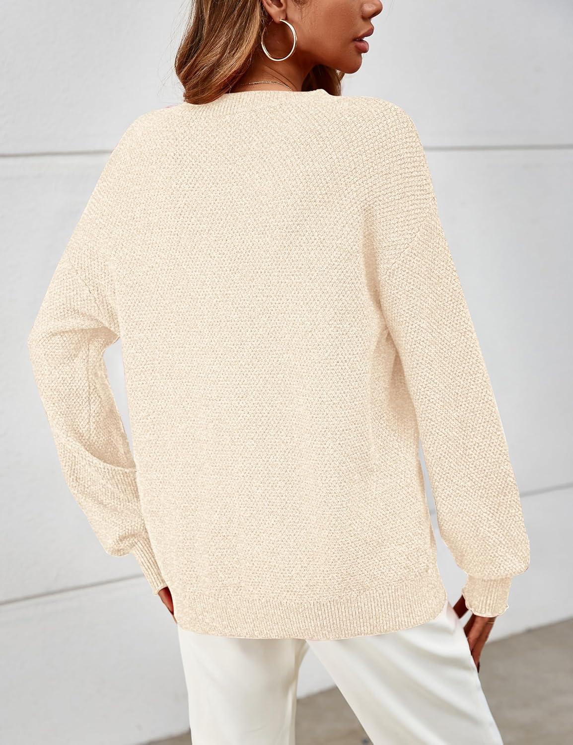 imageMEROKEETY Sweaters for Women Fall Winter 2026 Oversized Pullover Spring Crew Neck Long Sleeve Heathered Knit TopsApricot