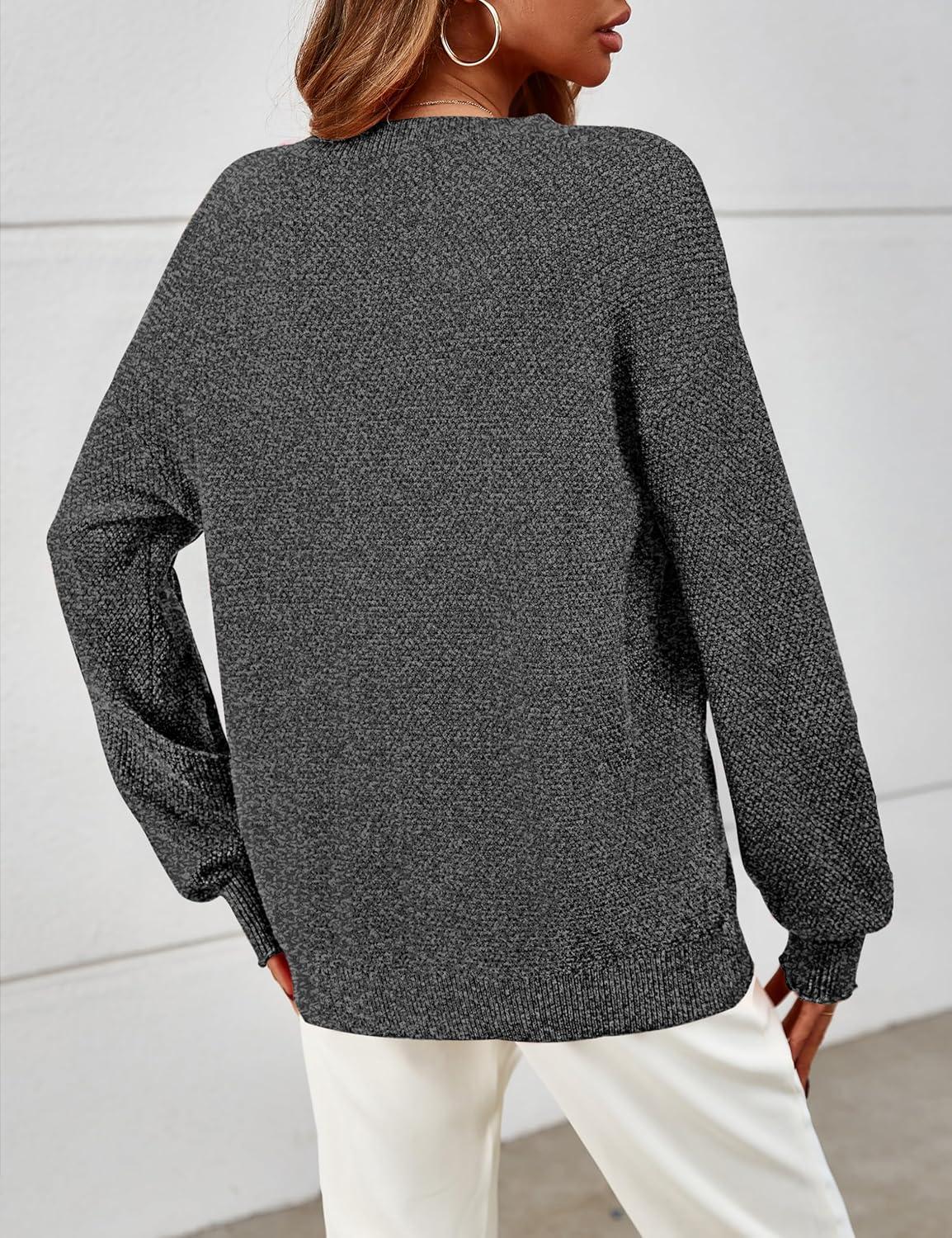 imageMEROKEETY Sweaters for Women Fall Winter 2026 Oversized Pullover Spring Crew Neck Long Sleeve Heathered Knit TopsBlack