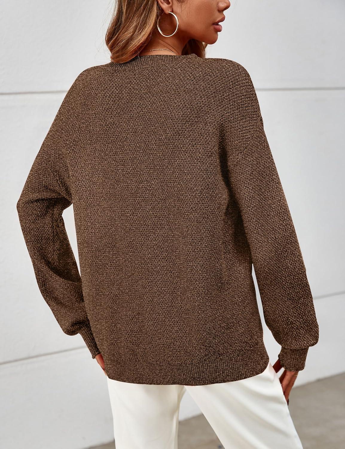 imageMEROKEETY Sweaters for Women Fall Winter 2026 Oversized Pullover Spring Crew Neck Long Sleeve Heathered Knit TopsCoffee