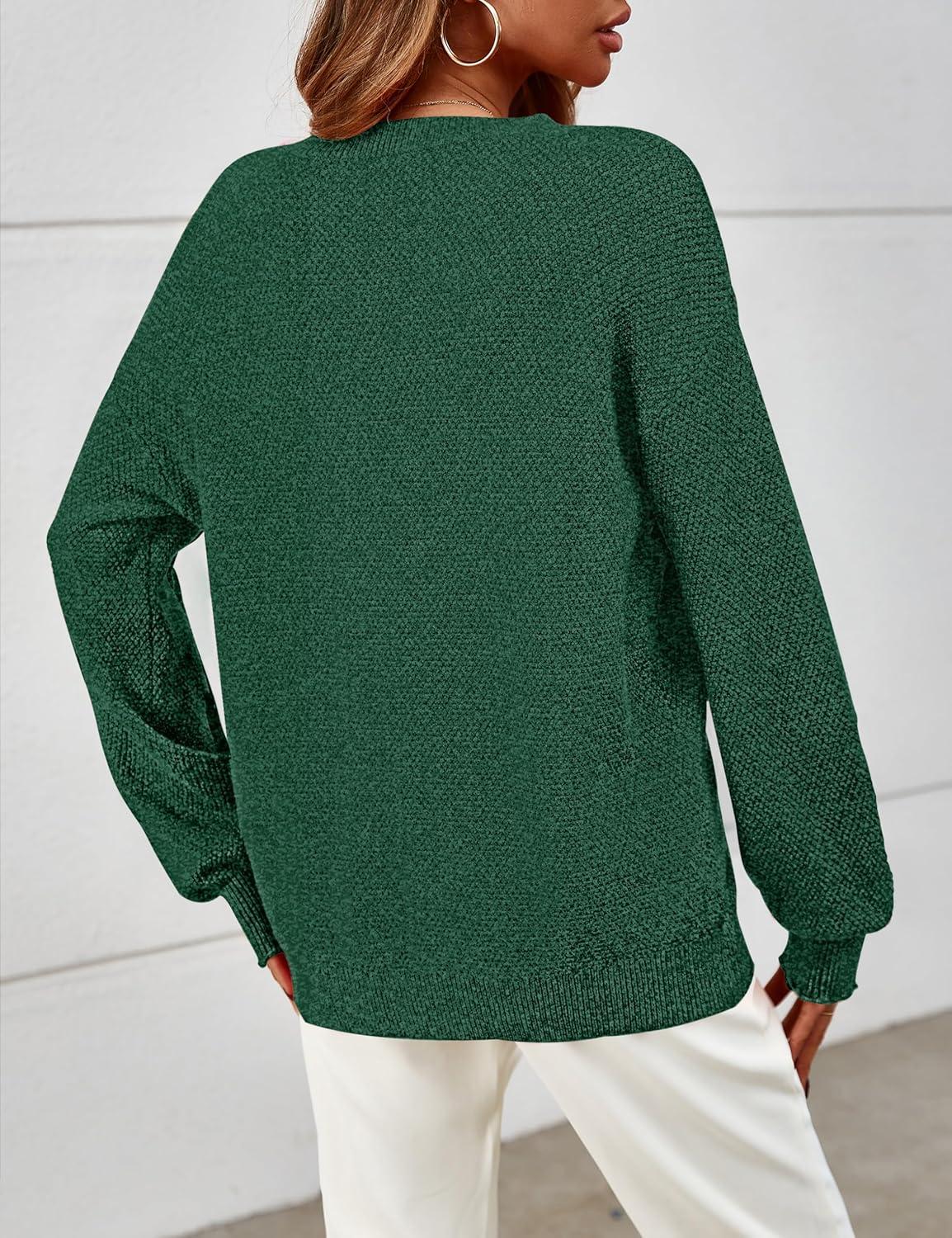 imageMEROKEETY Sweaters for Women Fall Winter 2026 Oversized Pullover Spring Crew Neck Long Sleeve Heathered Knit TopsDark Green