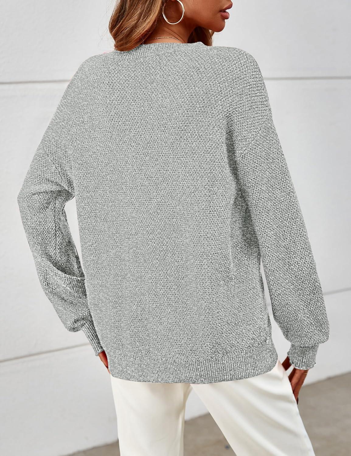 imageMEROKEETY Sweaters for Women Fall Winter 2026 Oversized Pullover Spring Crew Neck Long Sleeve Heathered Knit TopsGrey