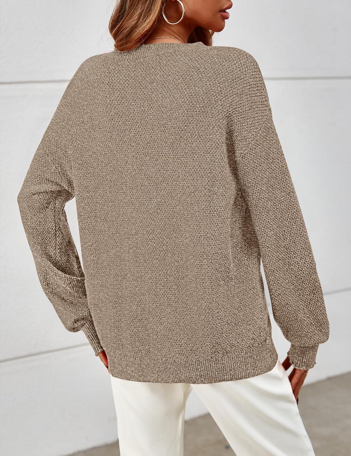 imageMEROKEETY Sweaters for Women Fall Winter 2026 Oversized Pullover Spring Crew Neck Long Sleeve Heathered Knit TopsMocha
