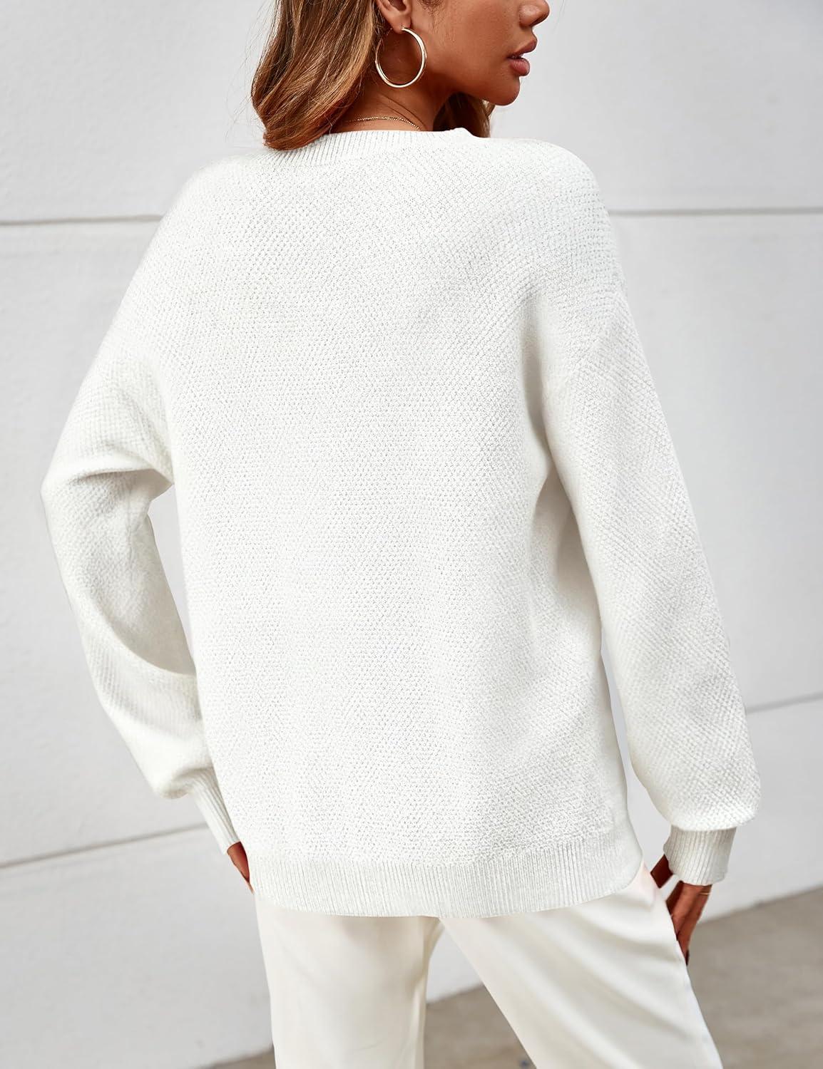 imageMEROKEETY Sweaters for Women Fall Winter 2026 Oversized Pullover Spring Crew Neck Long Sleeve Heathered Knit TopsOffwhite