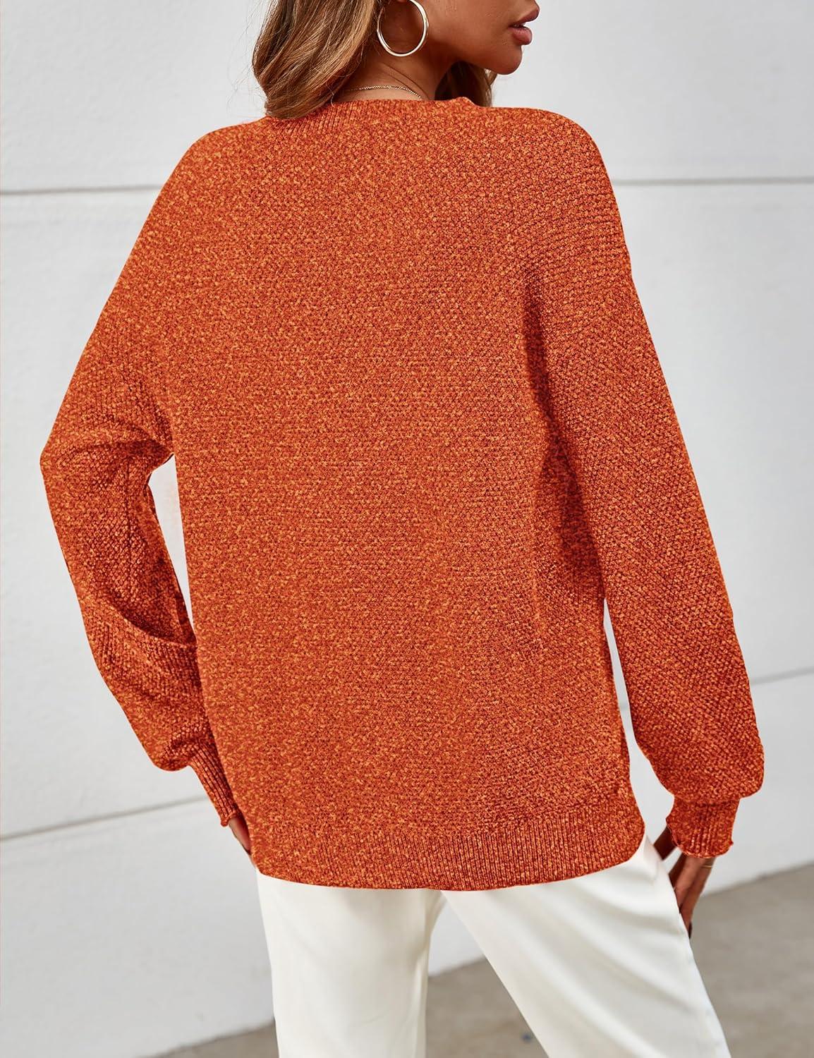 imageMEROKEETY Sweaters for Women Fall Winter 2026 Oversized Pullover Spring Crew Neck Long Sleeve Heathered Knit TopsOrangered
