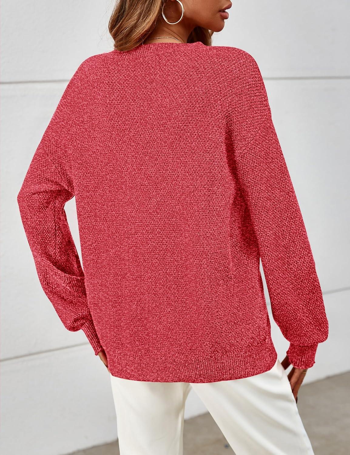 imageMEROKEETY Sweaters for Women Fall Winter 2026 Oversized Pullover Spring Crew Neck Long Sleeve Heathered Knit TopsRed