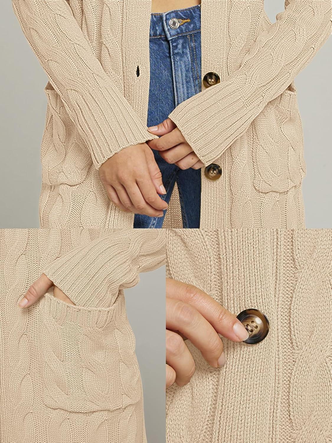 imageMEROKEETY Womens 2025 Long Sleeve Cardigan Sweater Fall Winter Cable Knit Open Front Button Long OuterwearApricot