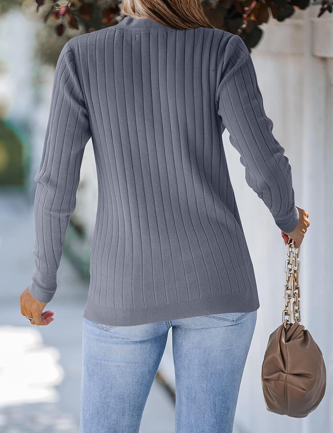 imageMEROKEETY Womens 2025 Long Sleeve V Neck Ribbed Button Knit Sweater Solid Color TopsGrey