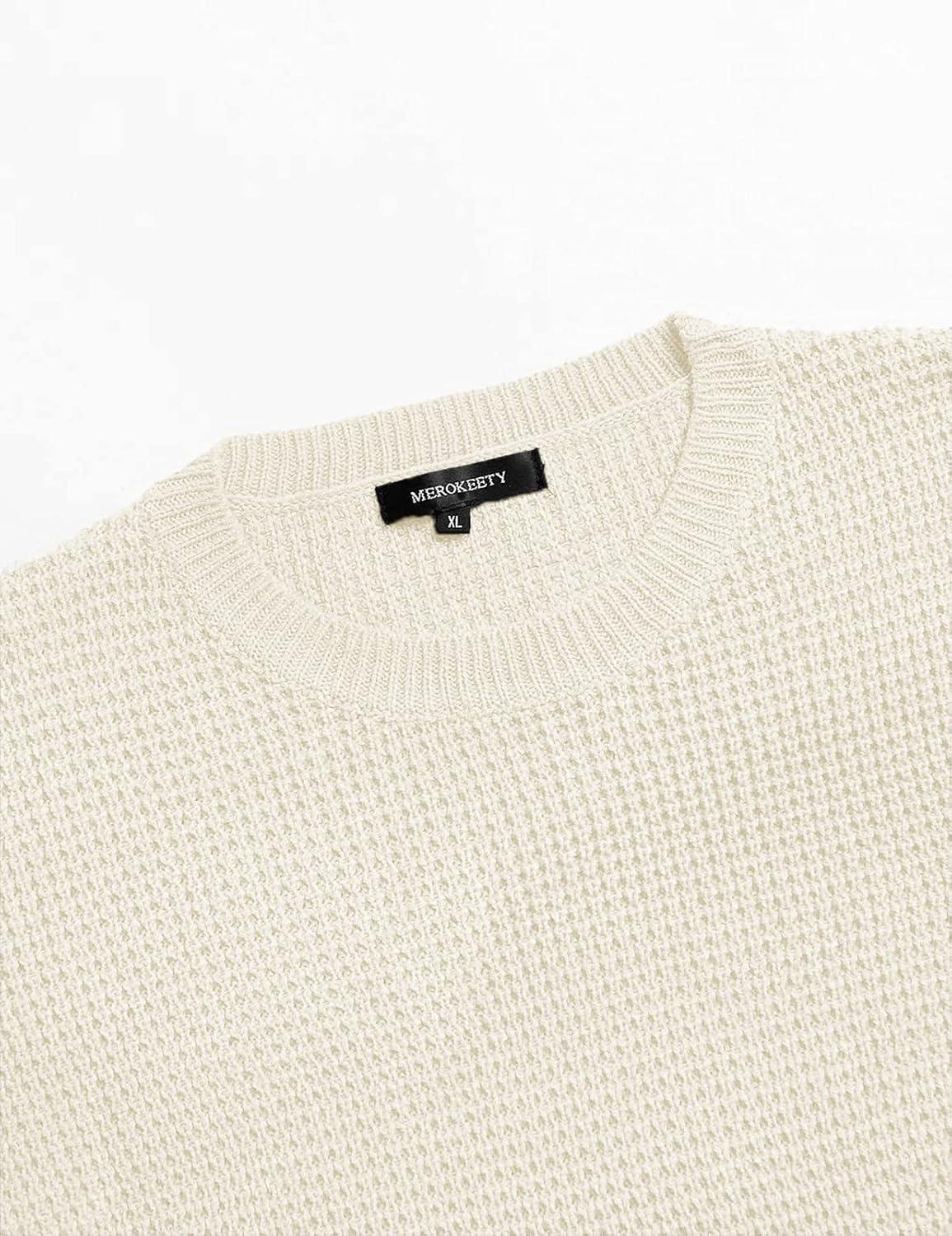 imageMEROKEETY Womens 2025 Long Sleeve Waffle Knit Pullover Sweater Crew Neck Solid Color Jumper TopsBeige
