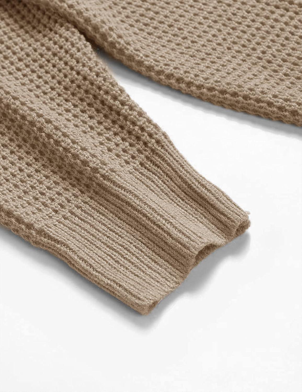 imageMEROKEETY Womens 2025 Long Sleeve Waffle Knit Pullover Sweater Crew Neck Solid Color Jumper TopsLight Khaki