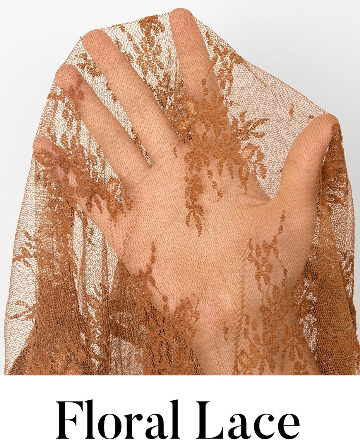 imageMEROKEETY Womens 2026 Long Sleeve Lace Sheer Mesh Tops Undershirt Sexy See Through Going Out Crewneck Blouse ShirtsBrown
