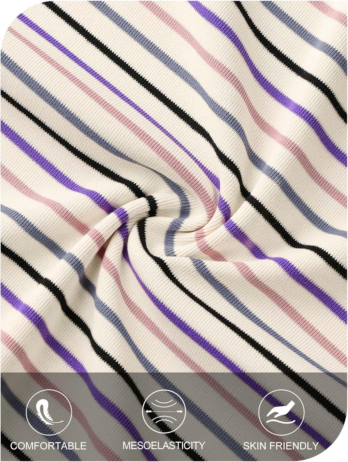 imageMEROKEETY Womens 2026 Summer Short Sleeve Tops Casual Colourful Striped Crewneck Loose Work T Shirts BlousesBeige Blue