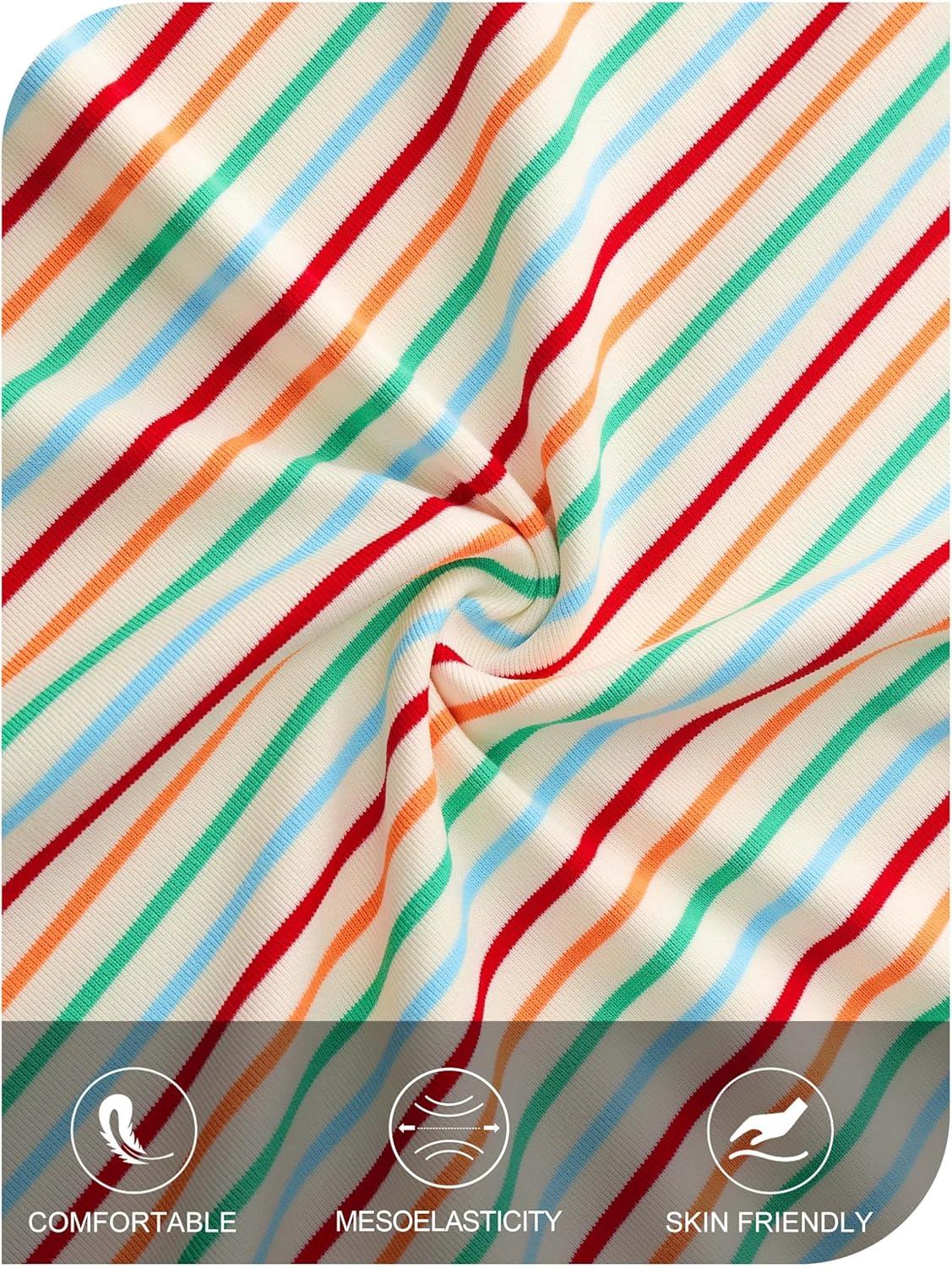 imageMEROKEETY Womens 2026 Summer Short Sleeve Tops Casual Colourful Striped Crewneck Loose Work T Shirts BlousesWhite