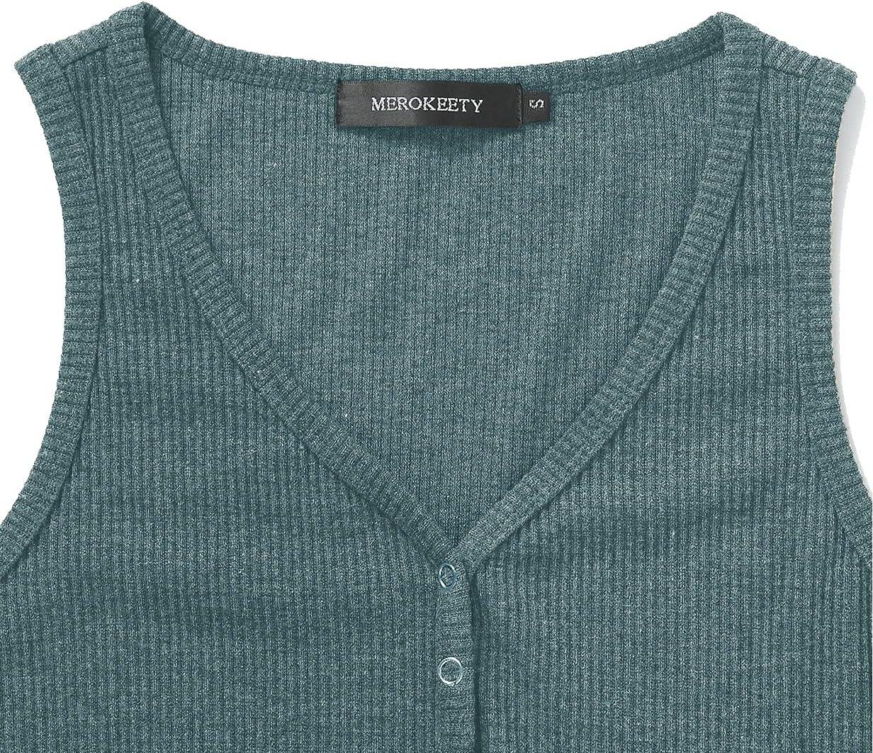 imageMEROKEETY Womens 2026 Summer Sleeveless Tank Tops V Neck Ribbed Dressy Casual Henley Shirts Button Loose Cami TeesBlue