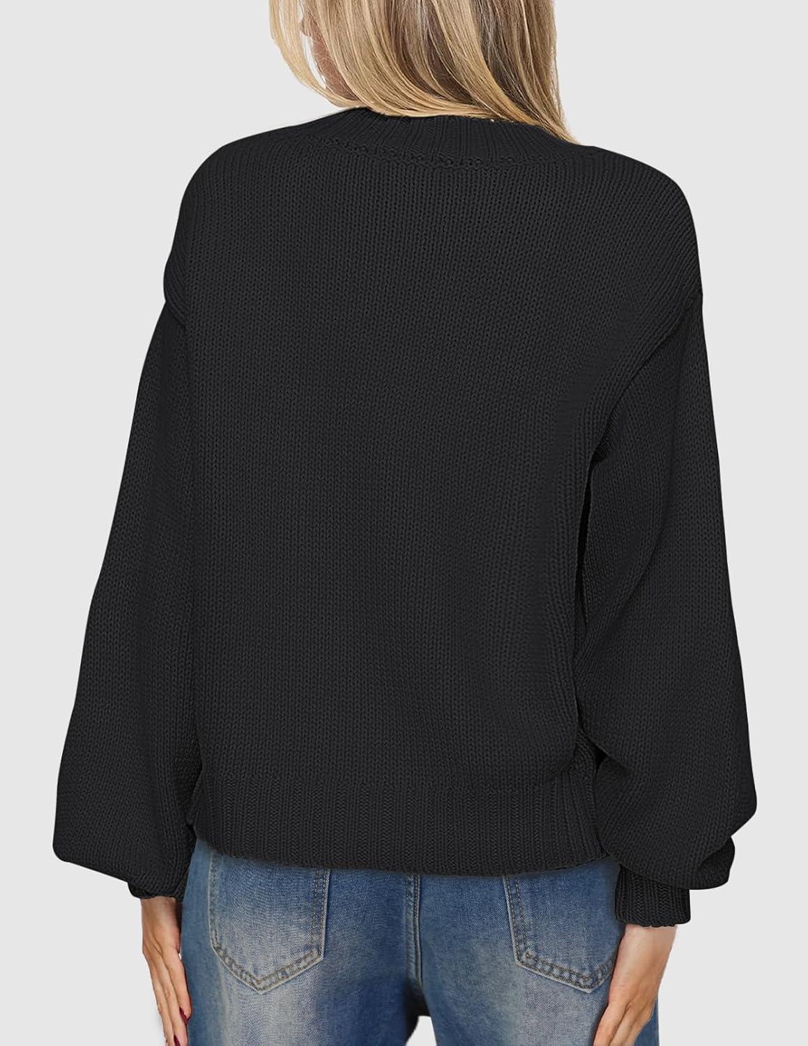 imageMEROKEETY Womens Fall Long Lantern Sleeve Cardigan Sweaters Casual Button Down Crewneck Open Front CoatBlack