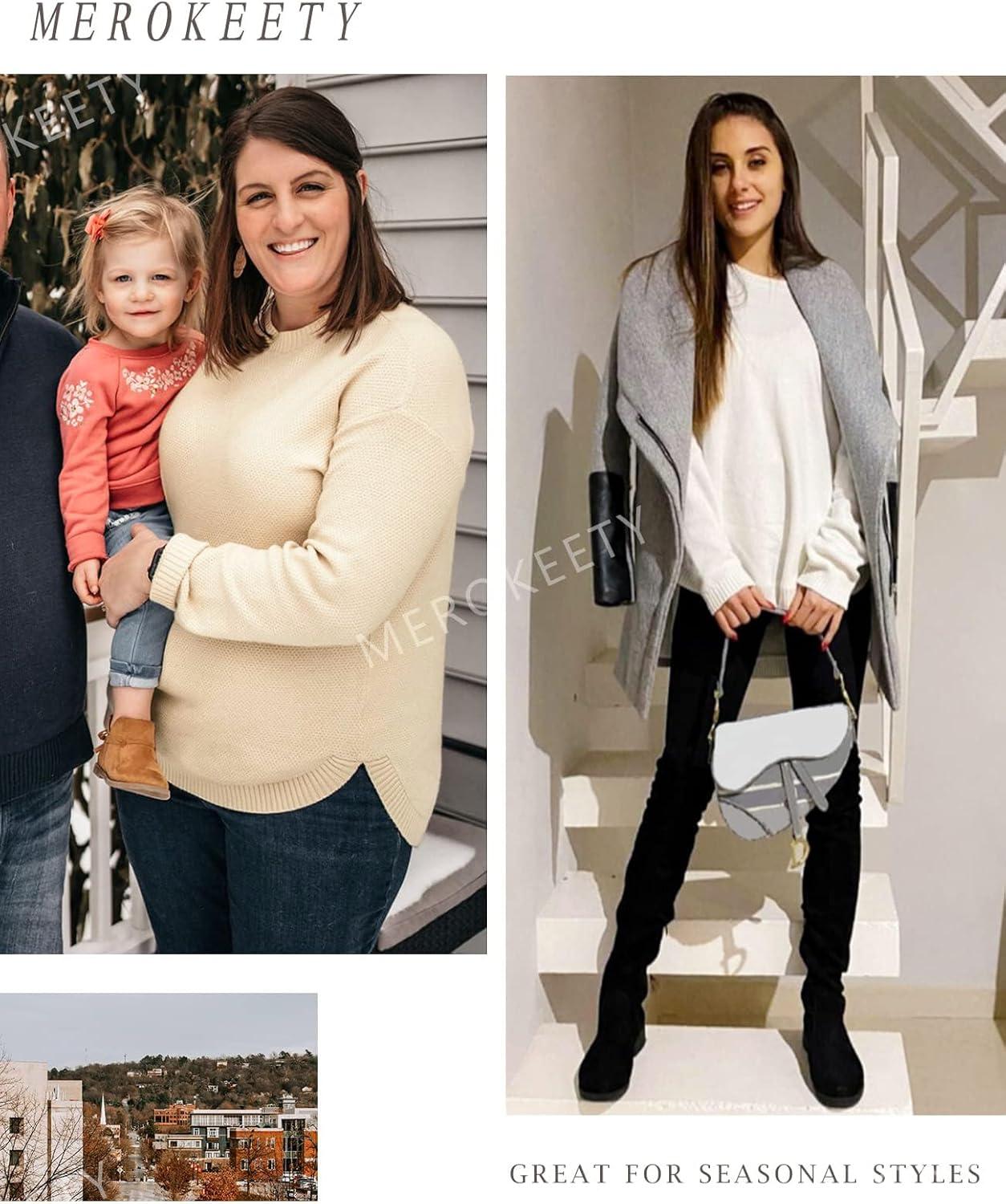 imageMEROKEETY Womens Fall Winter Sweaters Casual Loose Cozy Sweater Tops Pullover Jumper 2025 Fashion OutfitsBeige
