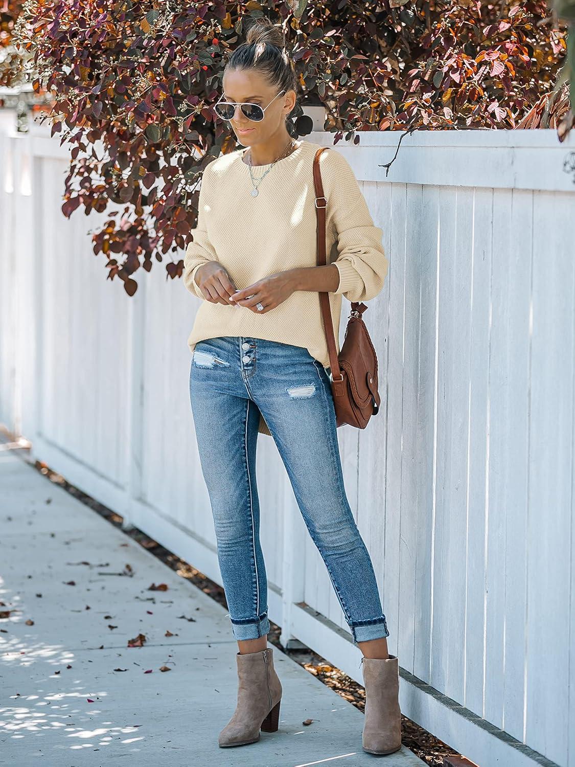 imageMEROKEETY Womens Fall Winter Sweaters Casual Loose Cozy Sweater Tops Pullover Jumper 2025 Fashion OutfitsBeige