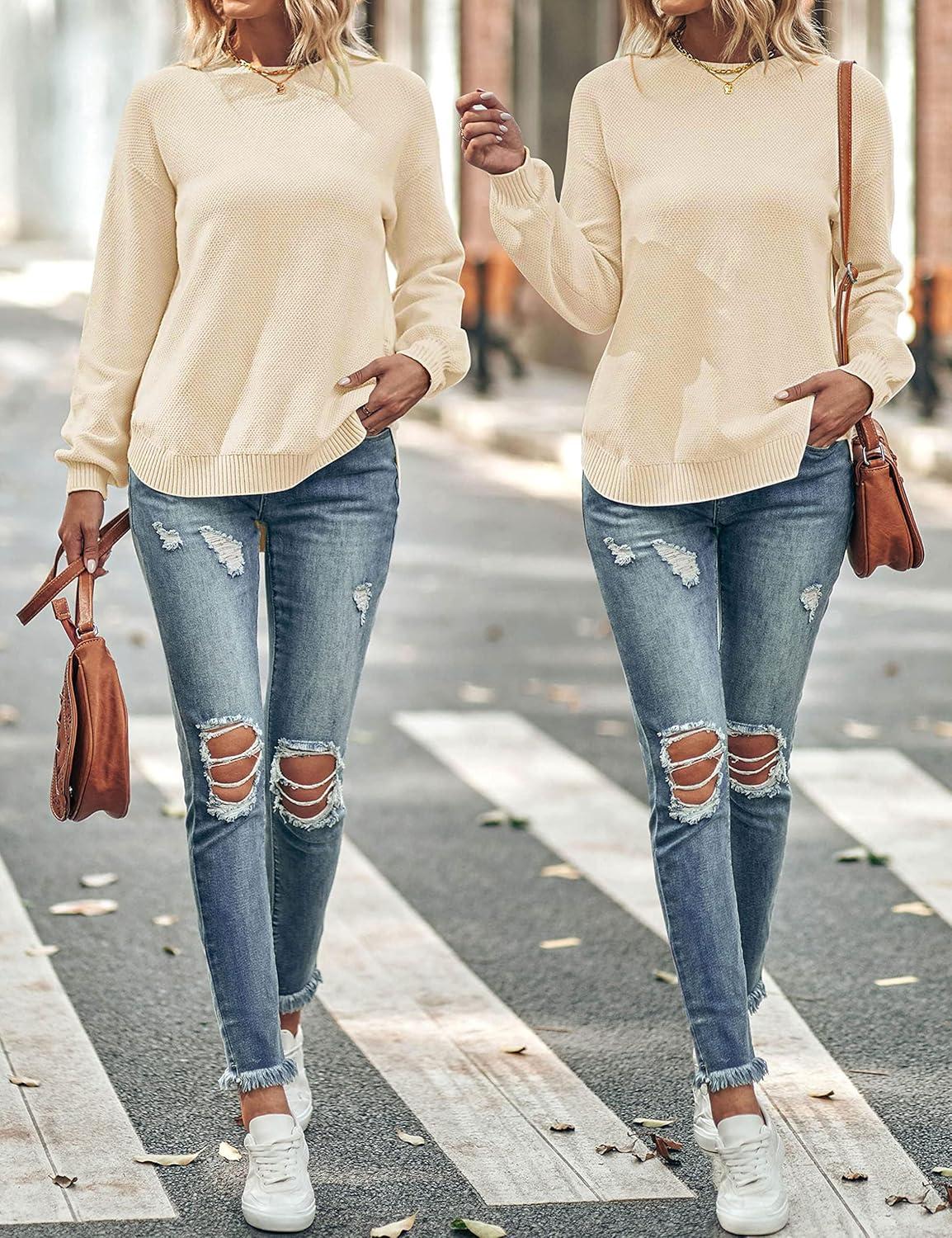 imageMEROKEETY Womens Fall Winter Sweaters Casual Loose Cozy Sweater Tops Pullover Jumper 2025 Fashion OutfitsBeige