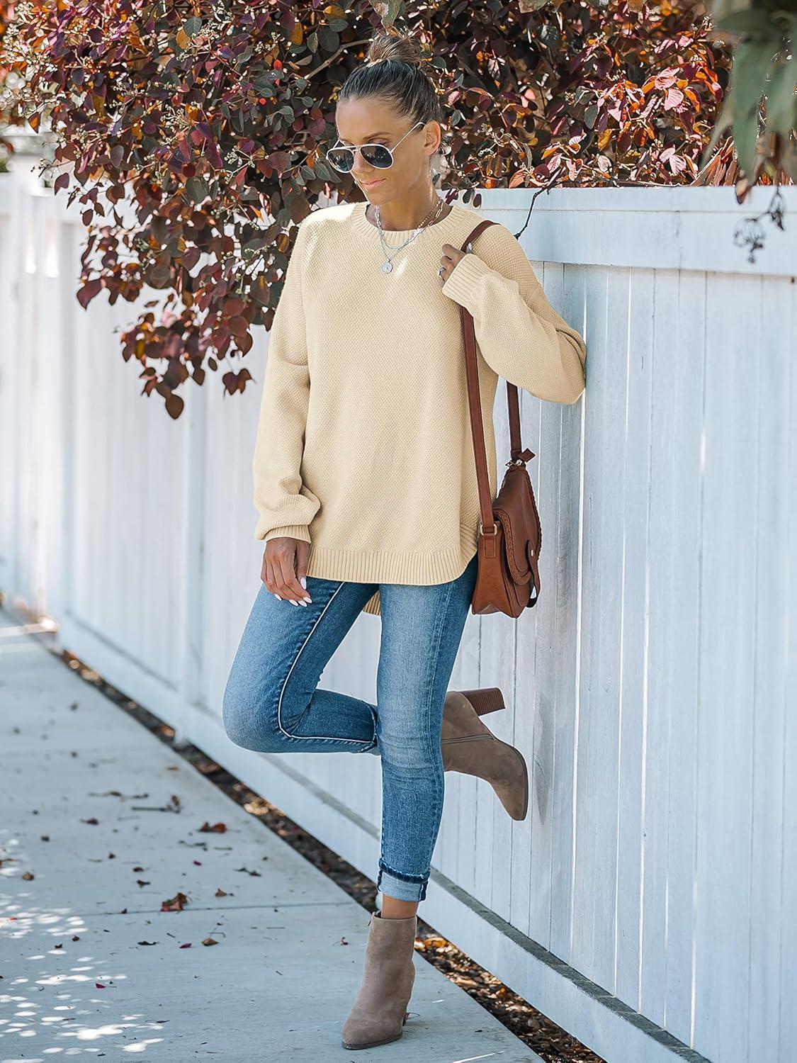imageMEROKEETY Womens Fall Winter Sweaters Casual Loose Cozy Sweater Tops Pullover Jumper 2025 Fashion OutfitsBeige