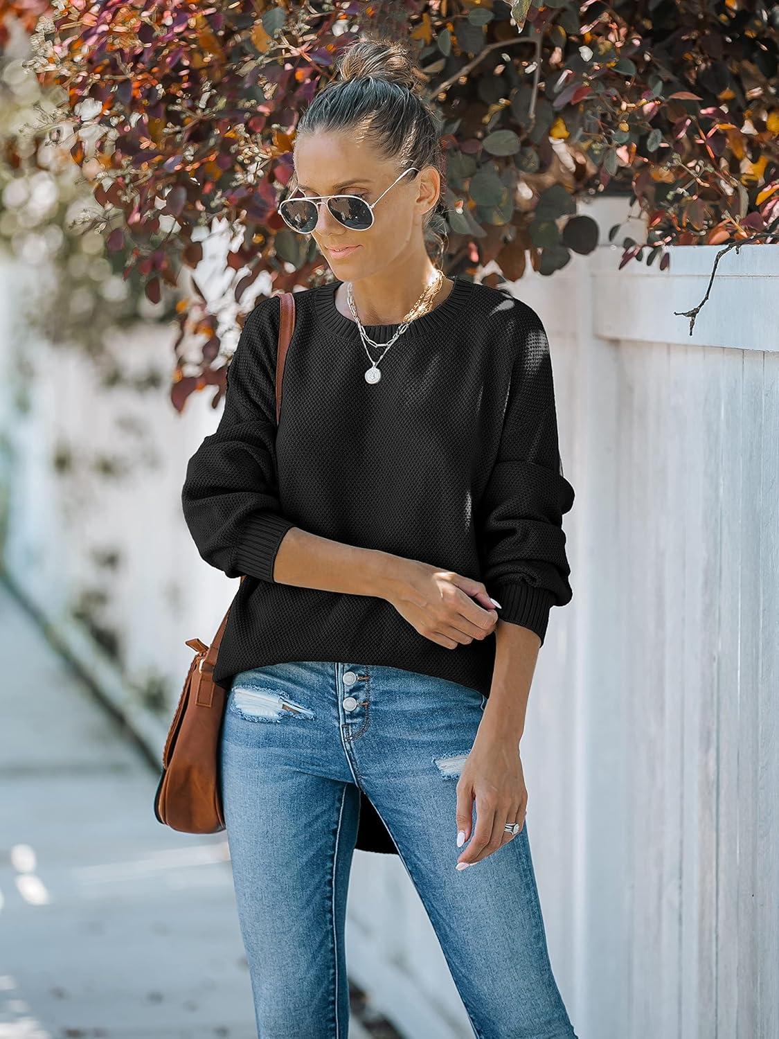 imageMEROKEETY Womens Fall Winter Sweaters Casual Loose Cozy Sweater Tops Pullover Jumper 2025 Fashion OutfitsBlack