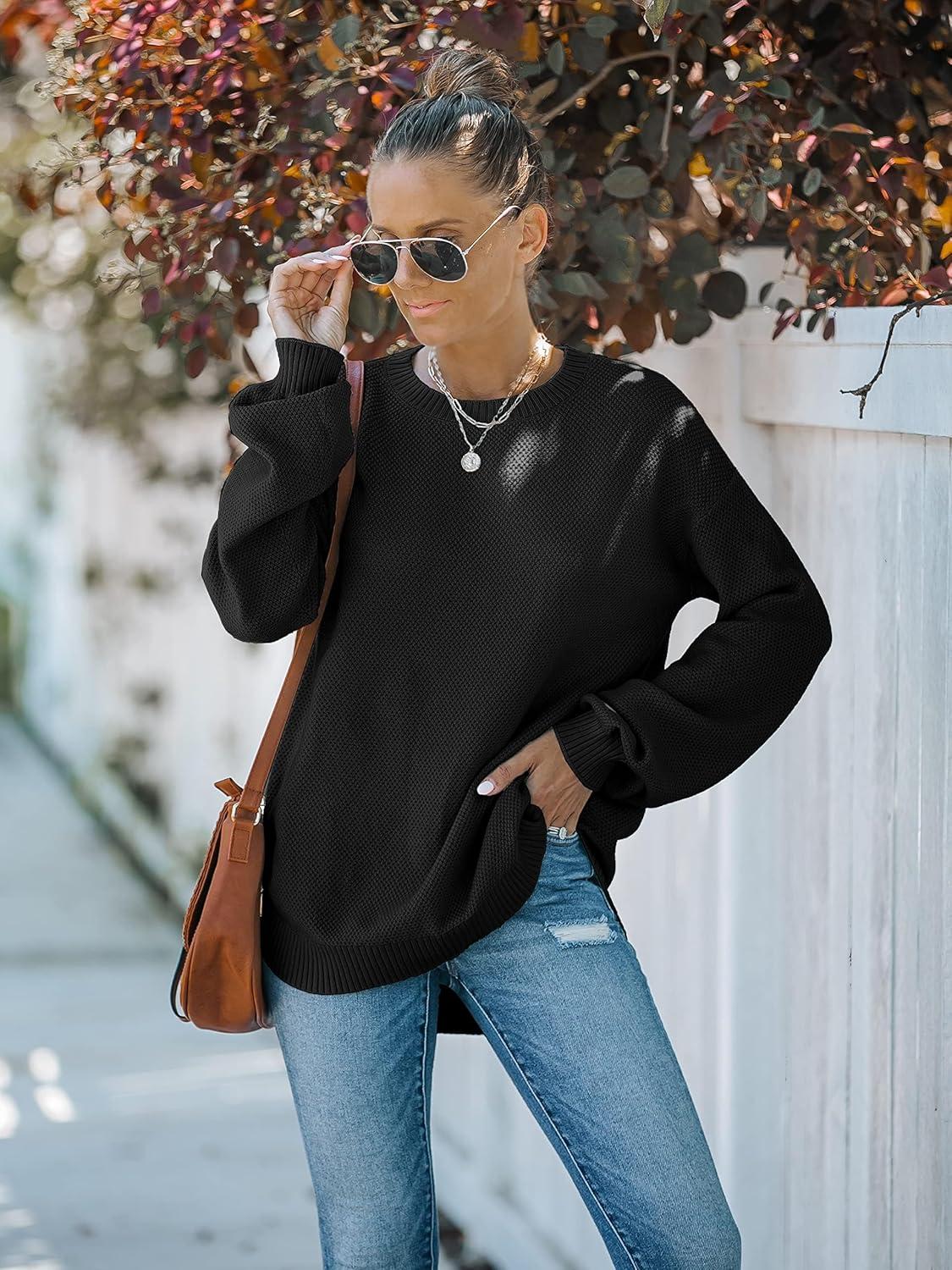imageMEROKEETY Womens Fall Winter Sweaters Casual Loose Cozy Sweater Tops Pullover Jumper 2025 Fashion OutfitsBlack