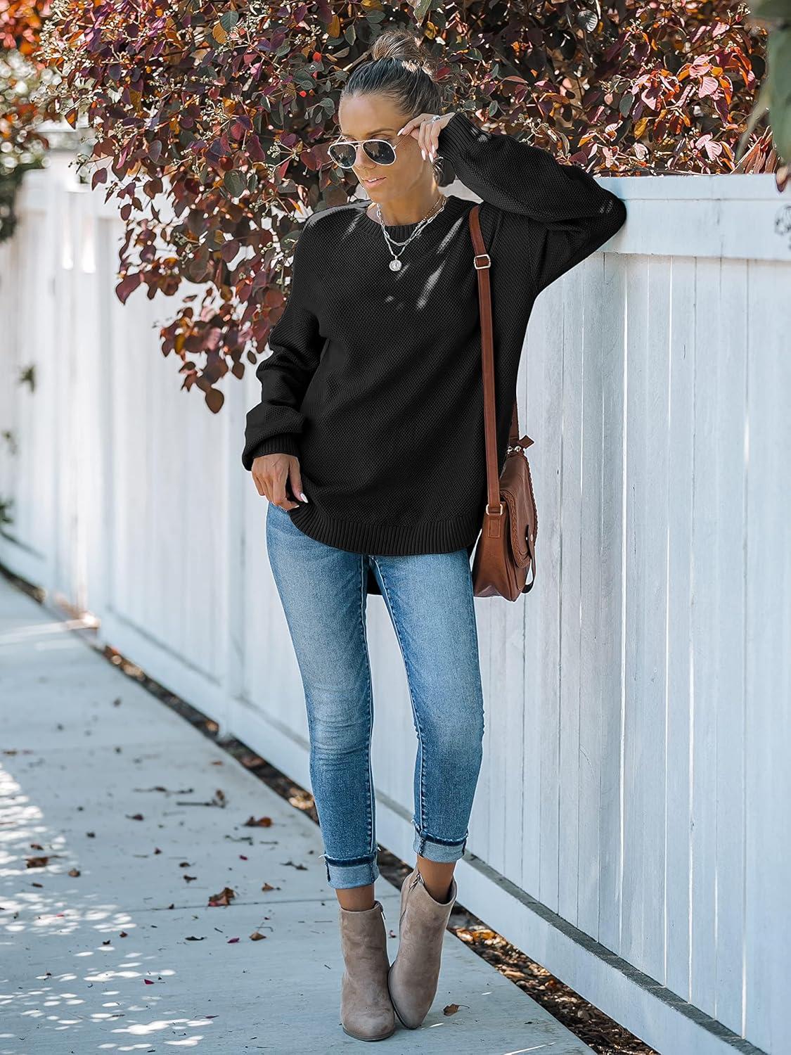imageMEROKEETY Womens Fall Winter Sweaters Casual Loose Cozy Sweater Tops Pullover Jumper 2025 Fashion OutfitsBlack