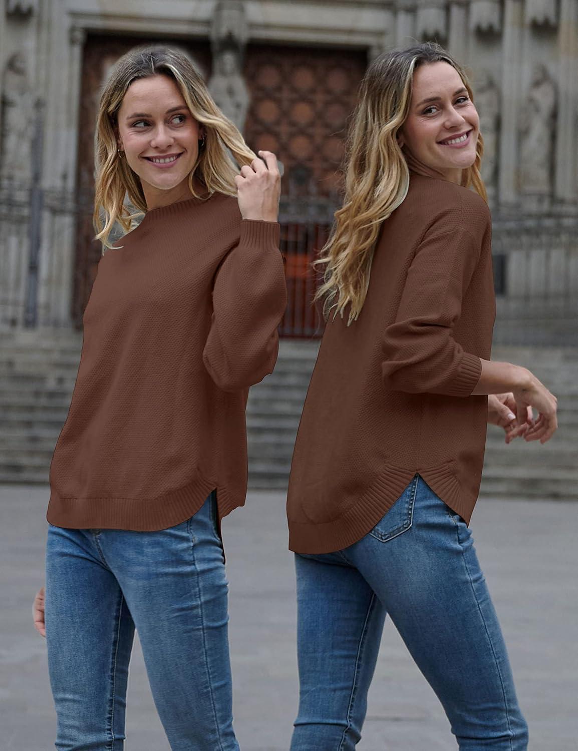 imageMEROKEETY Womens Fall Winter Sweaters Casual Loose Cozy Sweater Tops Pullover Jumper 2025 Fashion OutfitsCoffee