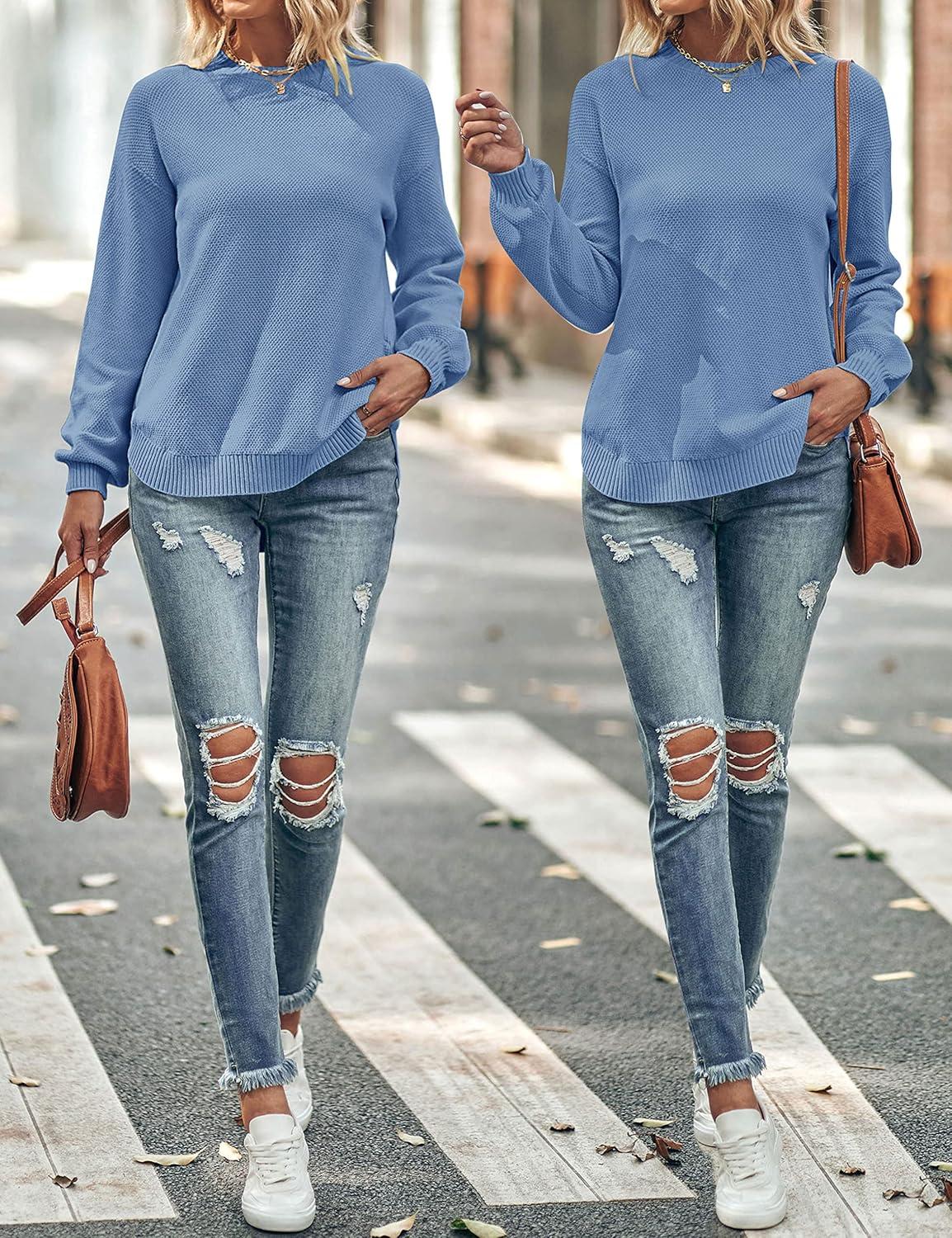 imageMEROKEETY Womens Fall Winter Sweaters Casual Loose Cozy Sweater Tops Pullover Jumper 2025 Fashion OutfitsDustyblue