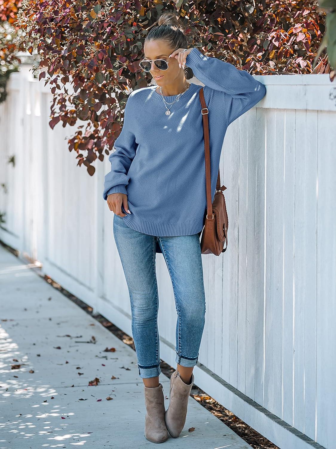imageMEROKEETY Womens Fall Winter Sweaters Casual Loose Cozy Sweater Tops Pullover Jumper 2025 Fashion OutfitsDustyblue