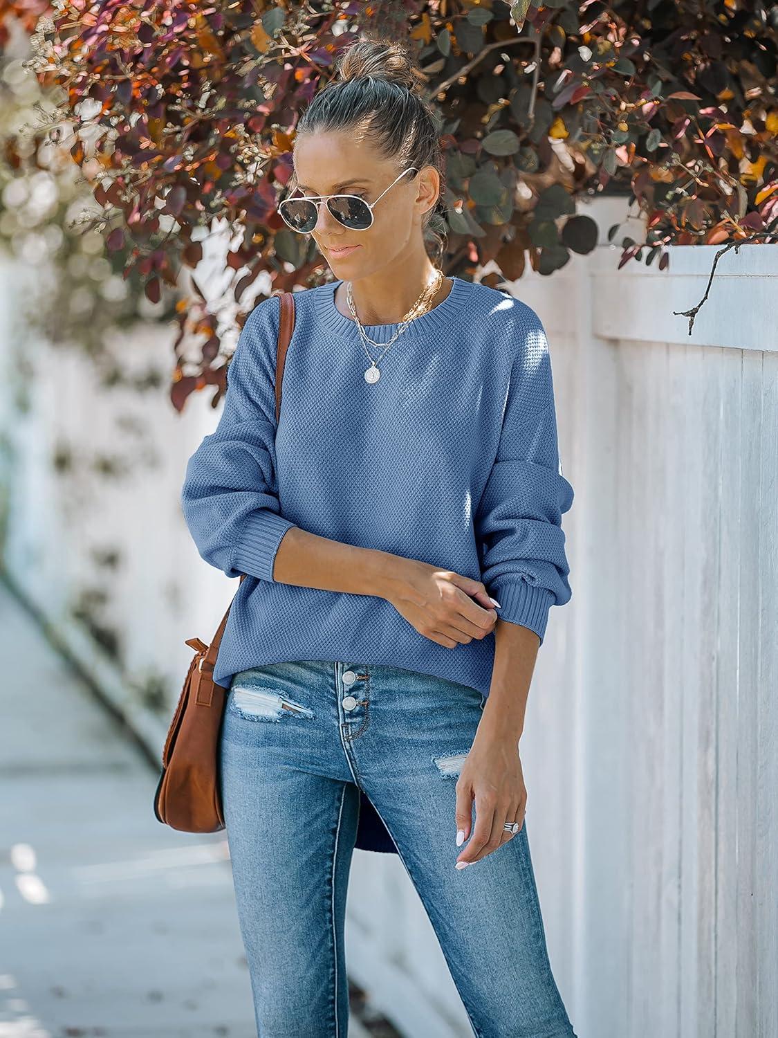 imageMEROKEETY Womens Fall Winter Sweaters Casual Loose Cozy Sweater Tops Pullover Jumper 2025 Fashion OutfitsDustyblue