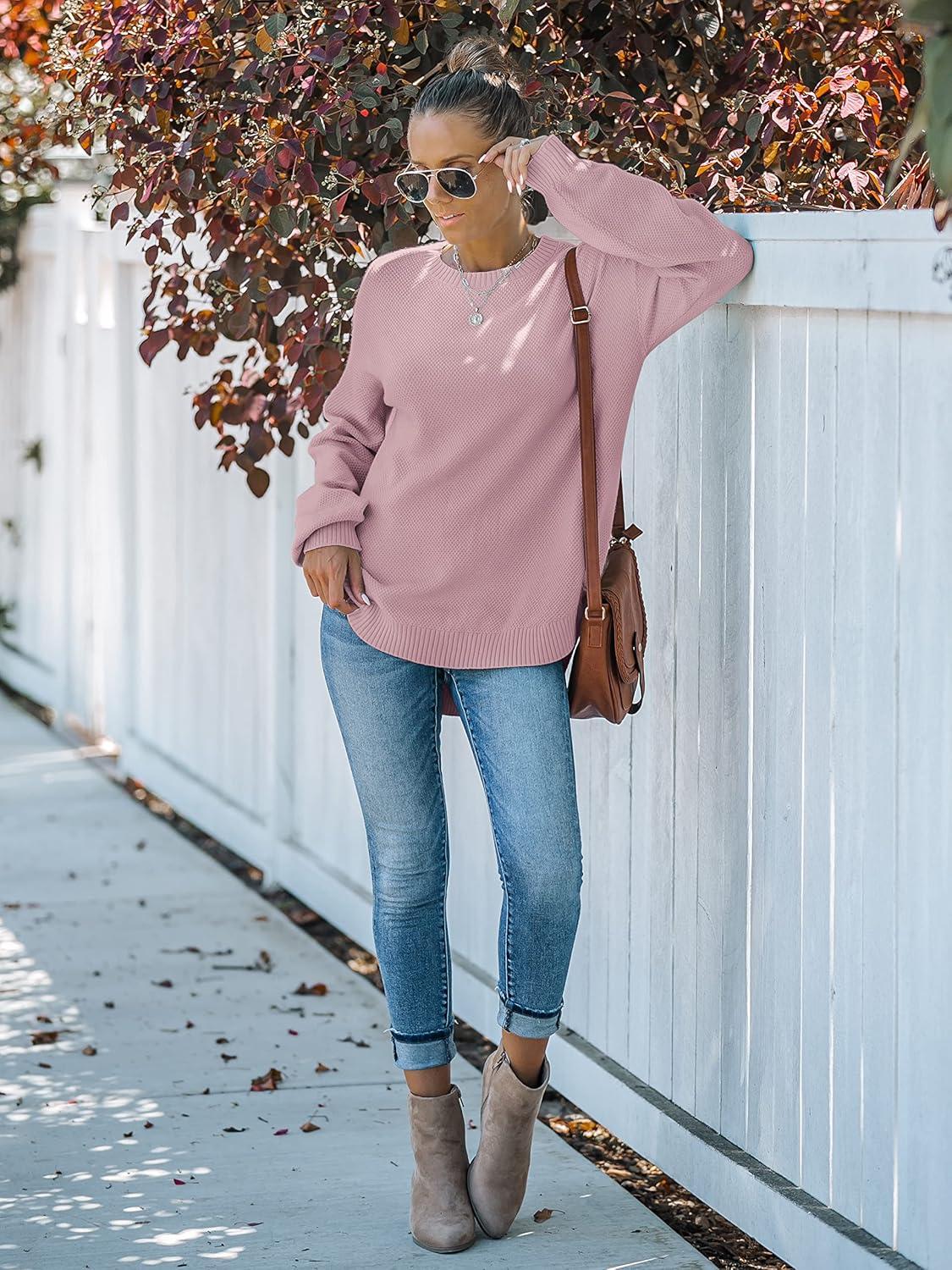imageMEROKEETY Womens Fall Winter Sweaters Casual Loose Cozy Sweater Tops Pullover Jumper 2025 Fashion OutfitsDustypink