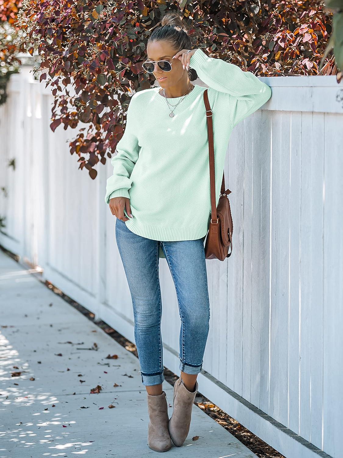 imageMEROKEETY Womens Fall Winter Sweaters Casual Loose Cozy Sweater Tops Pullover Jumper 2025 Fashion OutfitsMint